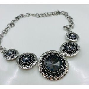 Necklace Silver Tone Round Multi Size Disk Hammer Beads Rope Design